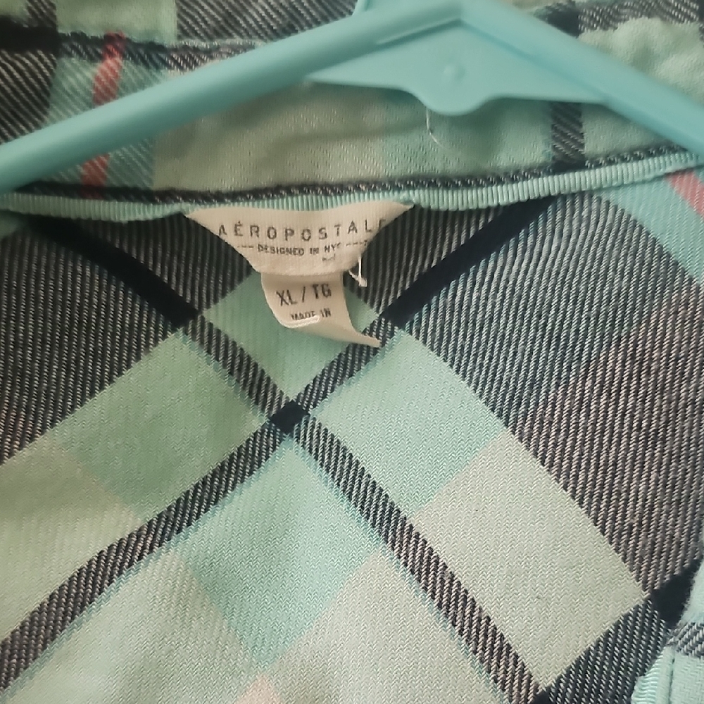 Aeropostale Plaid Sweater Cardigan - Green and Black